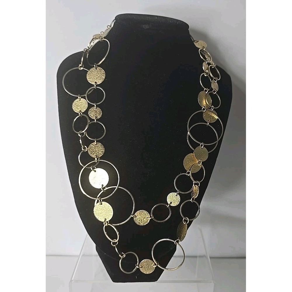 Gold-tone Circle Layered Link Necklace